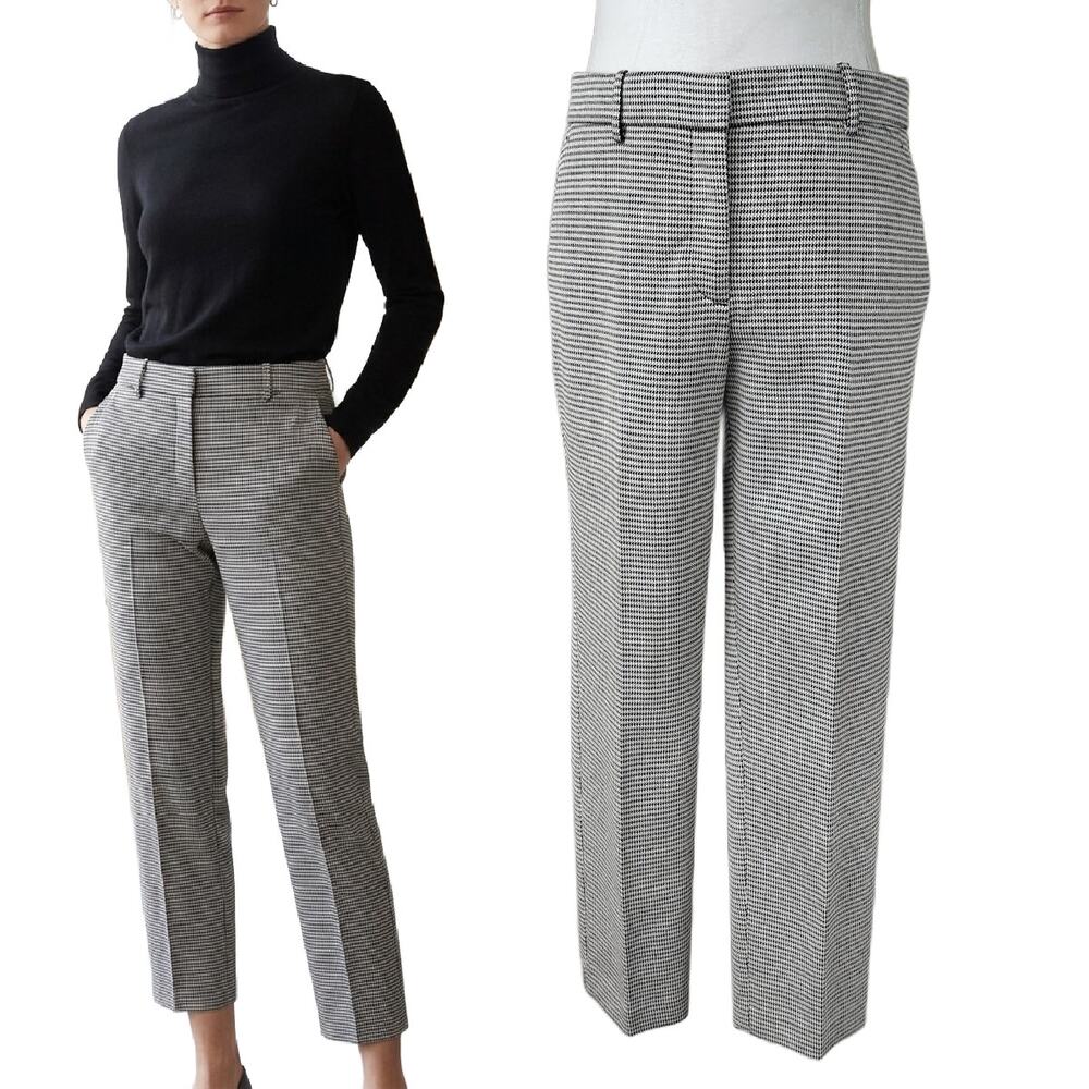 THEORY Treeca K Stanza Houndstooth Knit Cropped Pants Size 6 Black White Slim